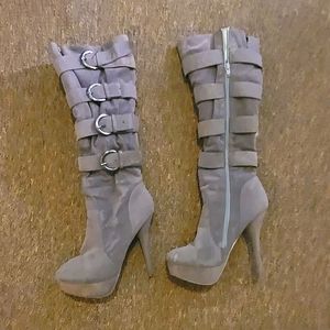 Suede grey mid calf boot